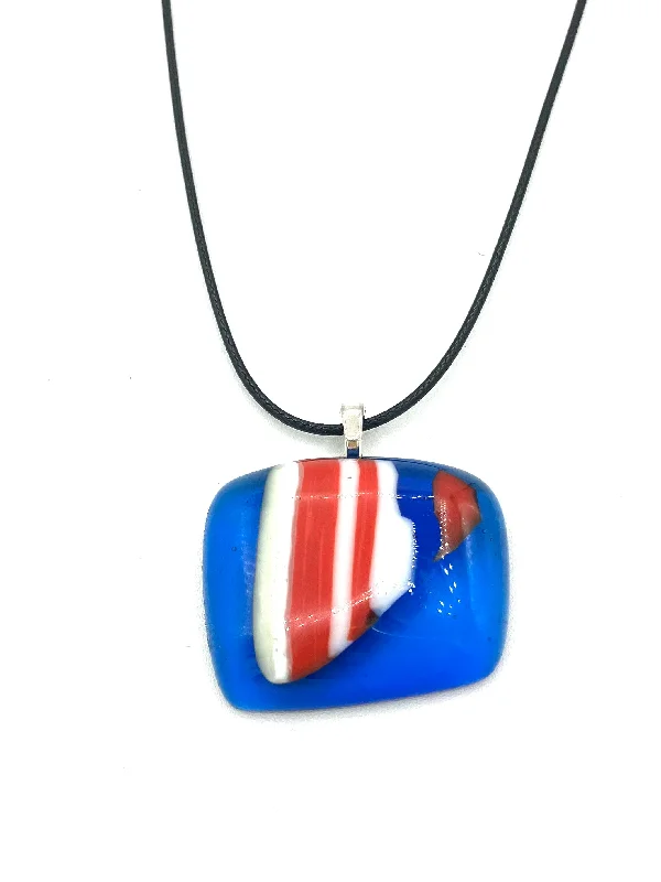 Ladies layered gemstone necklaces-Necklace with Fused Glass Pendant, Large Pendant, Blue with Stripes