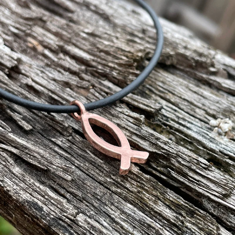 Ladies infinity necklaces-Jesus Ichthus Small Fish Copper Necklace