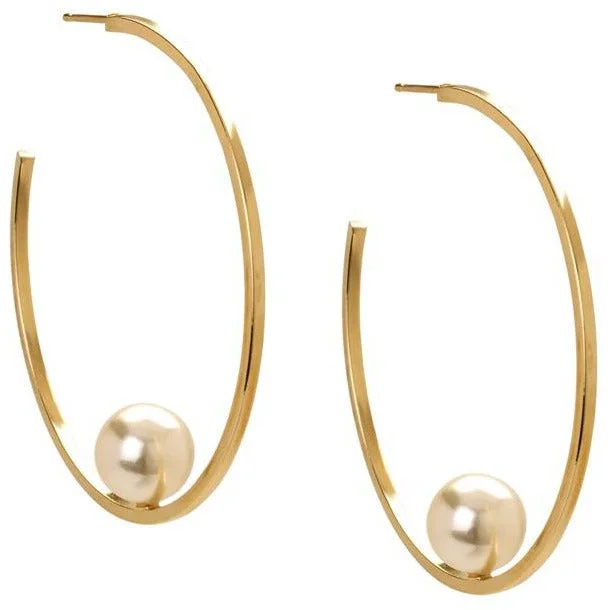 Ladies oval drop earrings-Pearl hoop