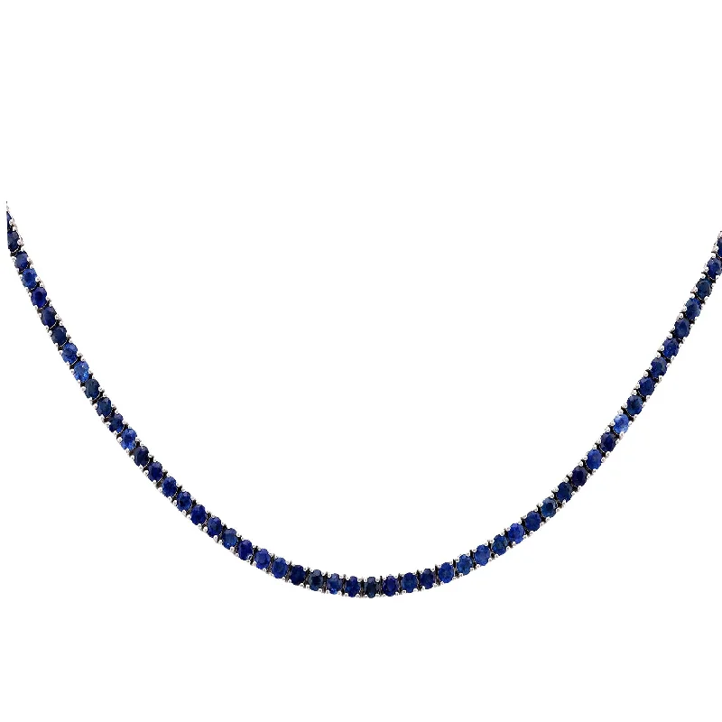 Ladies diamond pendant necklaces-Vintage 10.02 Carat Sapphire 14K White Gold Tennis Necklace