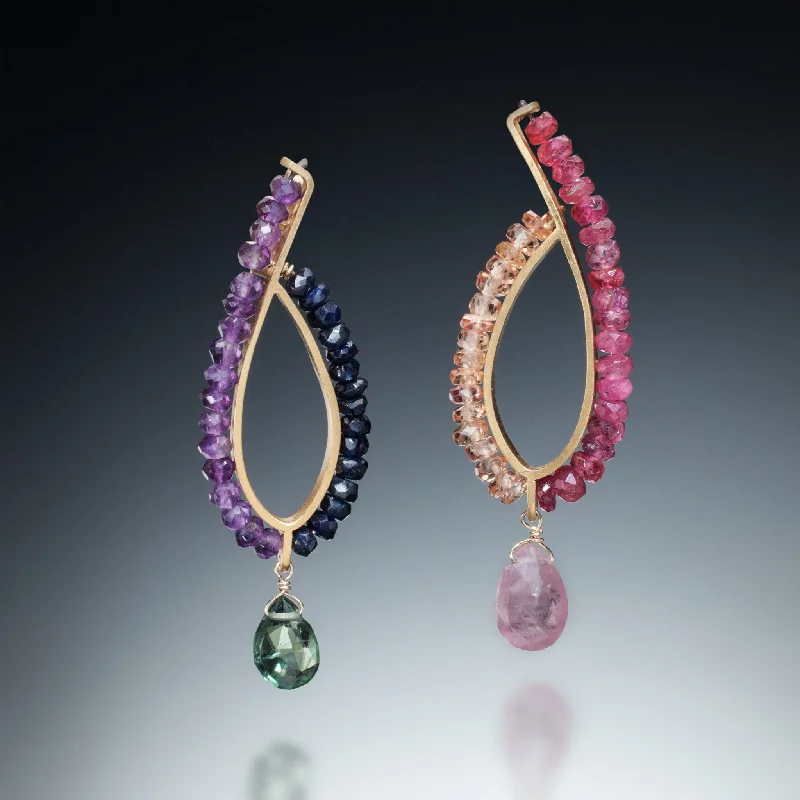 Ladies fashion gold earrings-Gemstone Loop Earrings (gold)