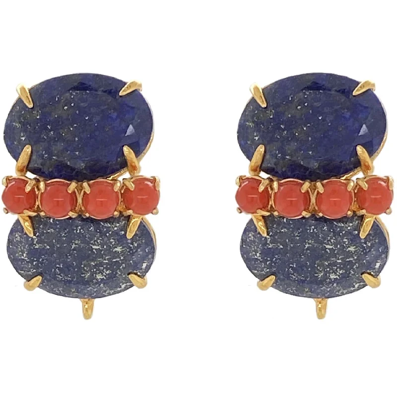 Ladies stud hoop earrings-Lapis and coral