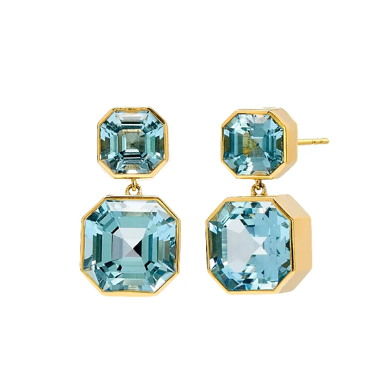 Ladies crystal earrings-Asscher Cut Double Drop Earrings