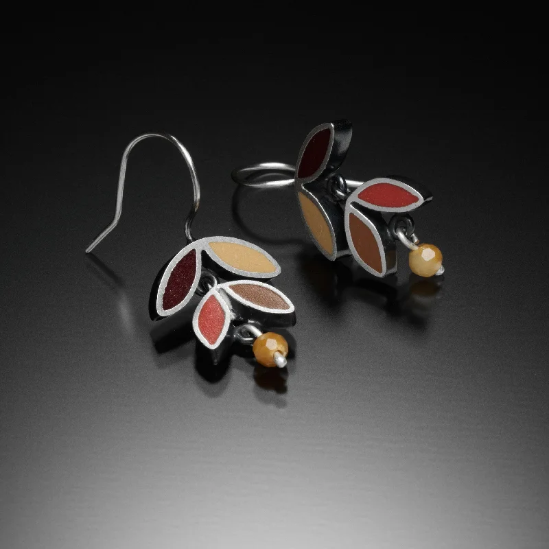 Ladies tribal earrings-Four Leaf Earrings (red)