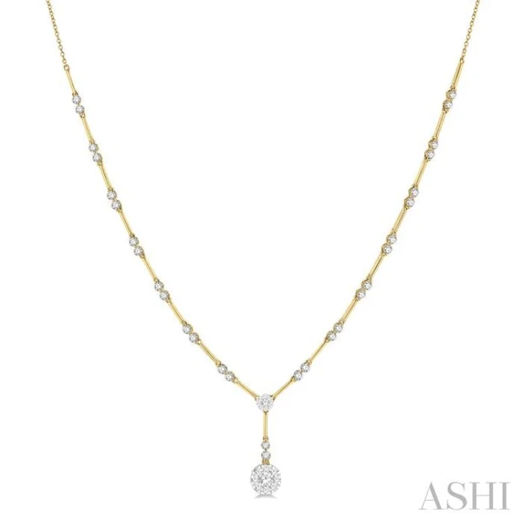 Ladies designer necklaces-1 7/8 ctw Circular Bar Link Lovebright Round Cut Diamond Necklace in 14K Yellow and White Gold