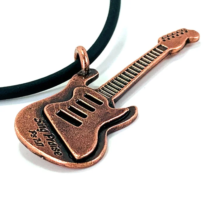 Ladies sterling silver necklaces-Electric Guitar Sing Praise Copper Necklace