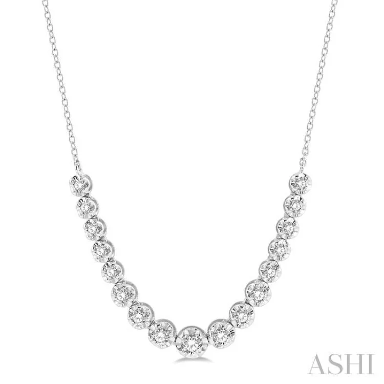 Ladies engraved necklaces-1 ctw Round Cut Diamond Illusion Necklace in 14K White Gold