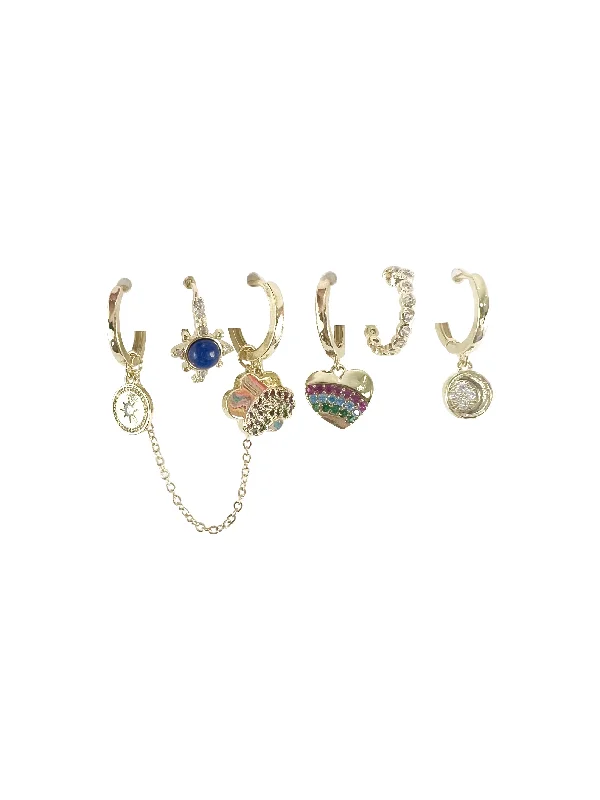 Ladies heart drop earrings-Multi Huggie Set 6