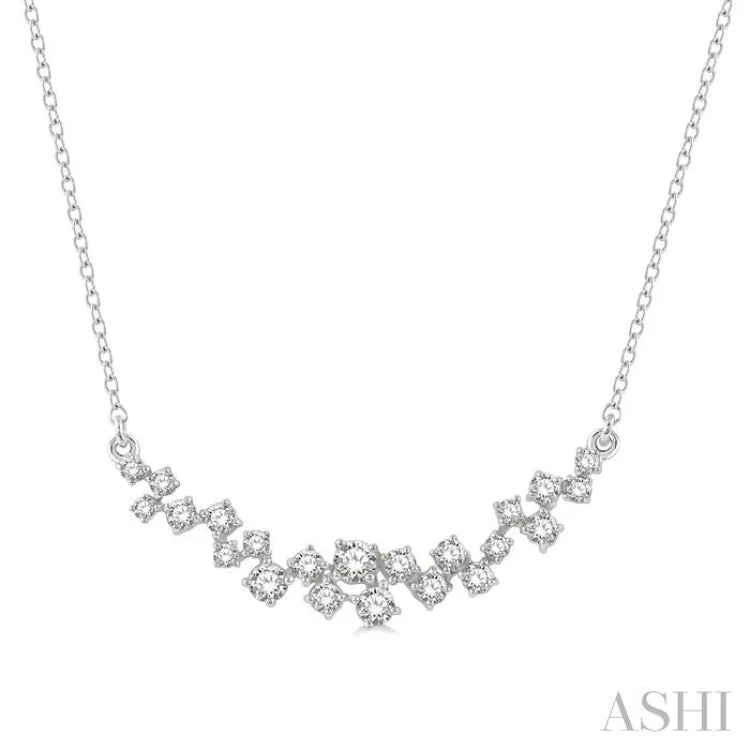 Ladies yellow gold necklaces-1/2 Ctw Round Cut Diamond Scatter Necklace in 14K White Gold