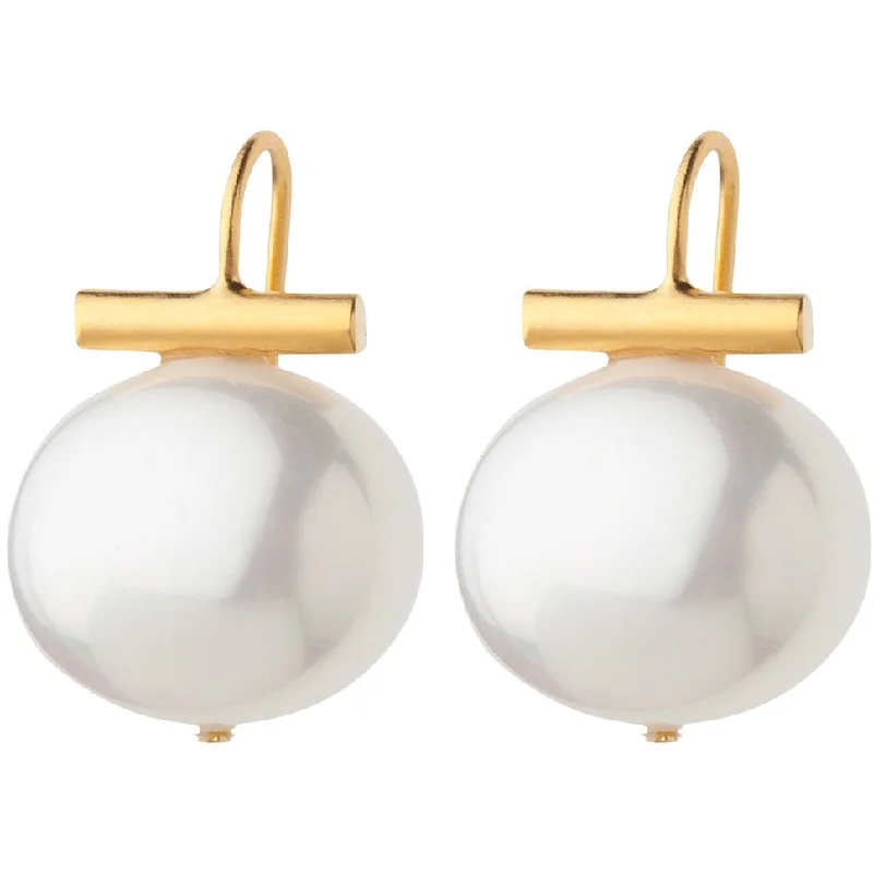 Ladies chic earrings-Gold White Pearl