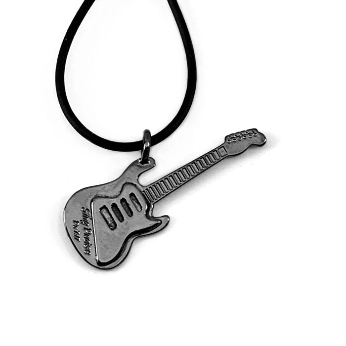 Ladies birthstone necklaces for mom-Electric Guitar Sing Praise Gunmetal Necklace