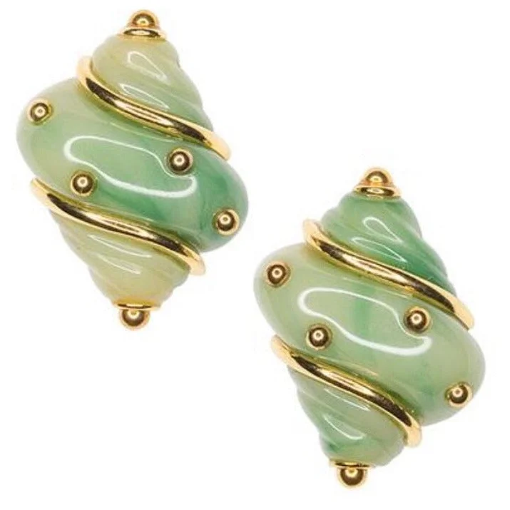 Ladies rose gold earrings-Jade dot shell