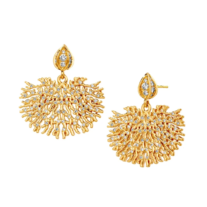 Ladies fashion gold earrings-Gold Coral Reef Earrings