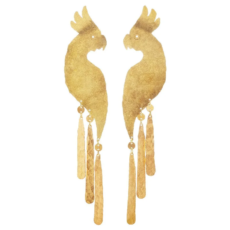 Ladies chandelier earrings-Gold Cockatoo Earrings