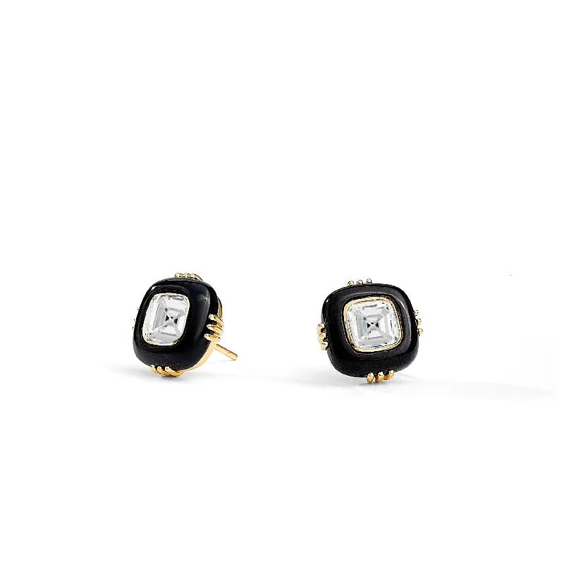 Ladies vintage-inspired earrings-Black Onyx Studs