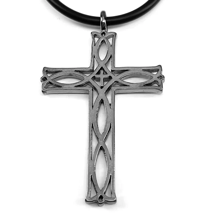 Ladies pendant necklaces with diamonds-Cross Ichthus Fish Gunmetal Necklace