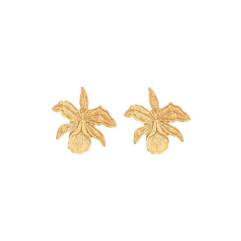 Ladies large hoop earrings-Gold Orchid Studs