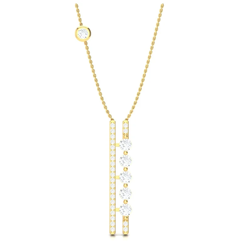 Ladies choker necklaces-Gold Bar & Round Diamond Necklace