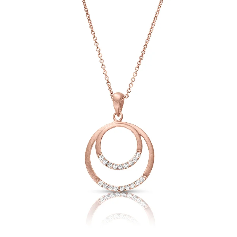 Ladies friendship necklaces-Double Circle 0.10 ctw Diamond Necklace Pendant