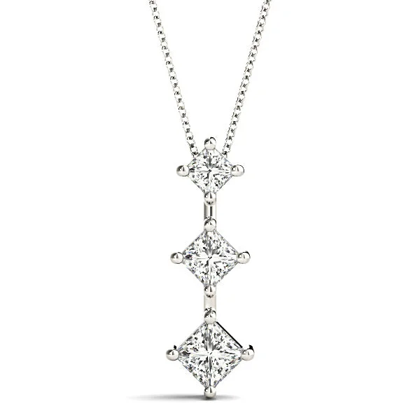 Ladies long necklaces-0.50 ctw Graduated Princess Cut Diamond Three Stone Necklace Pendant