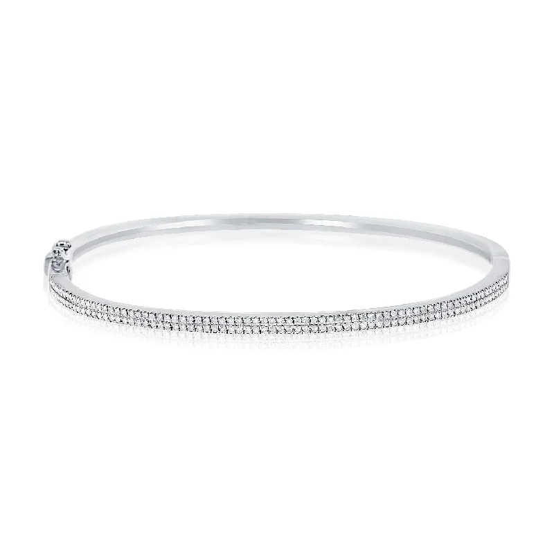 14K White Gold Diamond Double Row Hinged Bangle