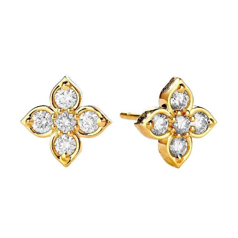 Ladies vintage-inspired earrings-Four Leaf Diamond Studs