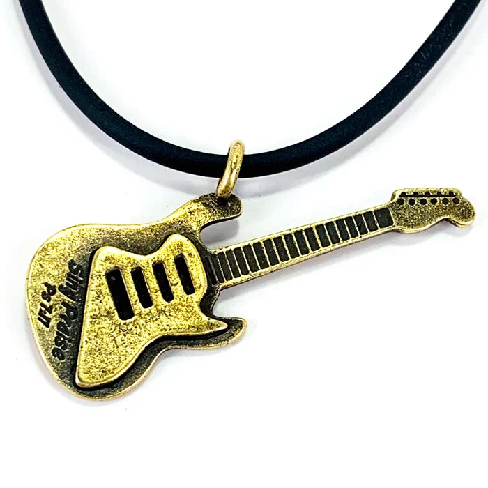 Ladies designer necklaces-Electric Guitar Sing Praise Brass Necklace