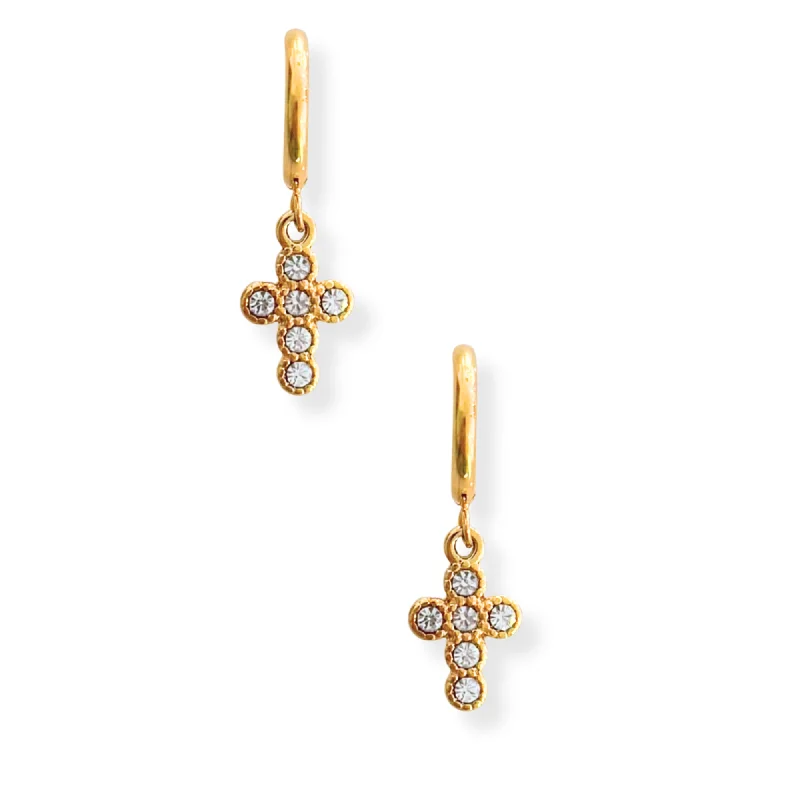 Ladies long earrings-Cross Charm Huggie Hoop Earring