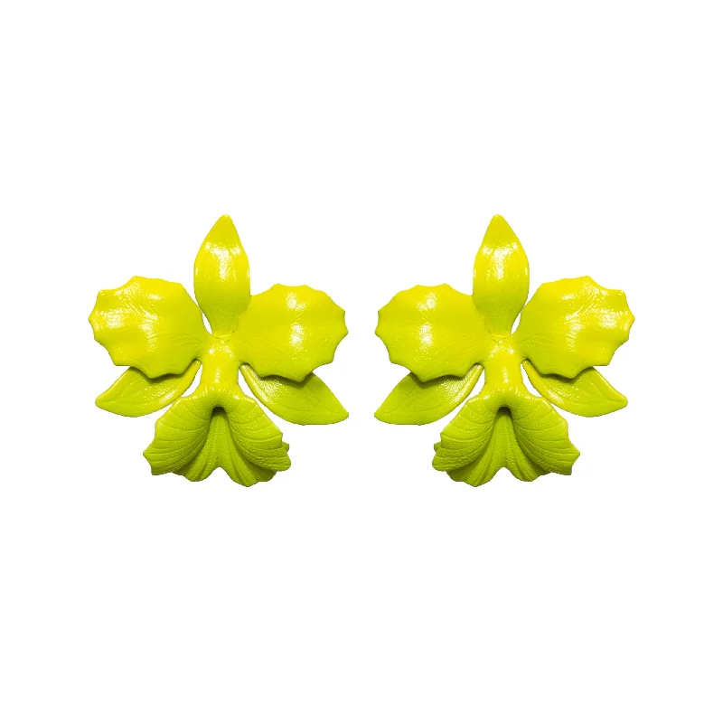 Ladies personalized earrings-Lime Laelia Orchid Studs