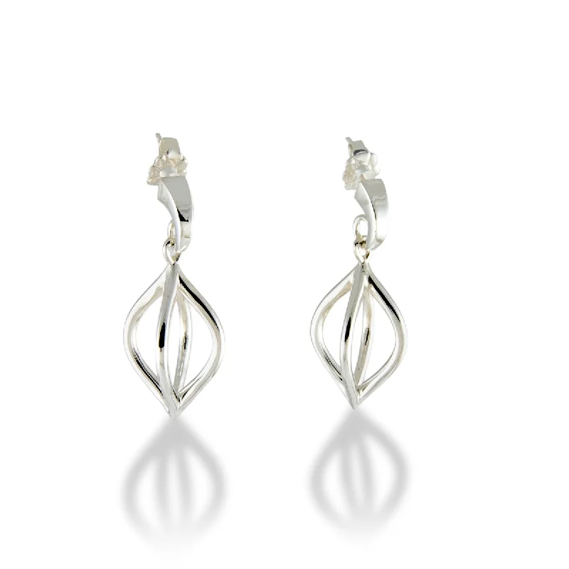 Ladies sterling silver earrings-Wire Pod Drop Earrings