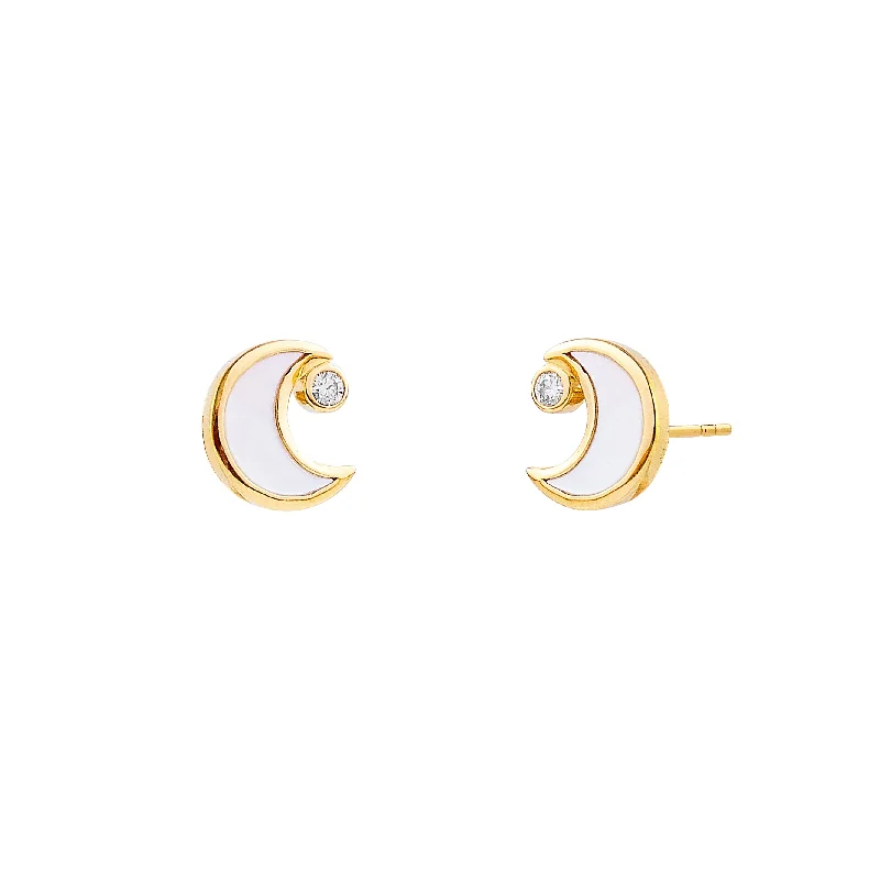 Ladies teardrop earrings-Moon Studs