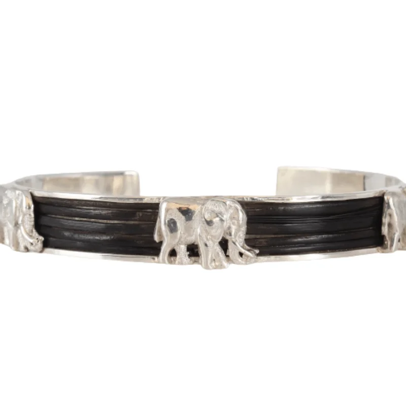 Elephant Hair Bangle With Walking Elephants