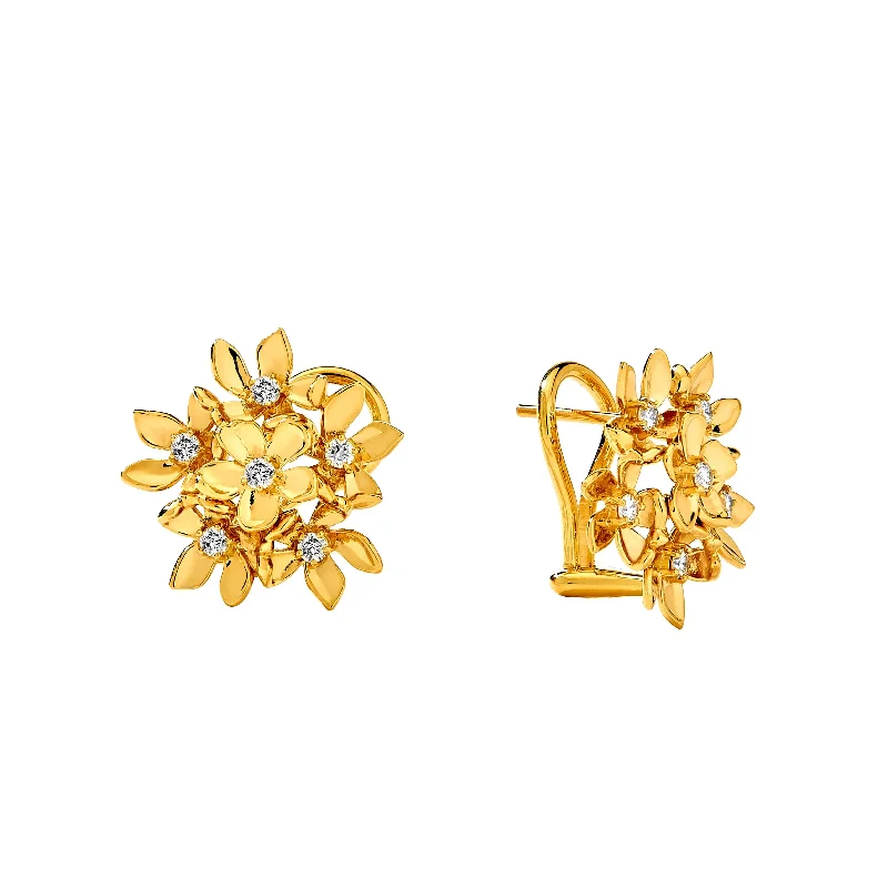 Ladies pearl earrings-Gold Flower Bunch Earrings