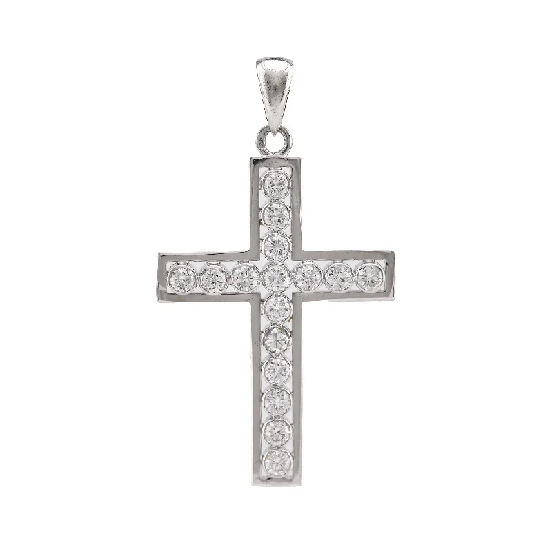 Ladies white gold necklaces-Mid Century Diamond Platinum Cross Pendant