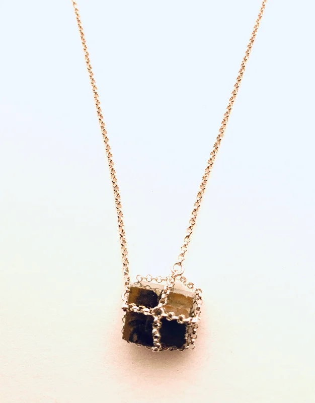 Ladies colorful gemstone necklaces-Cube Pyrite Pendant Necklace