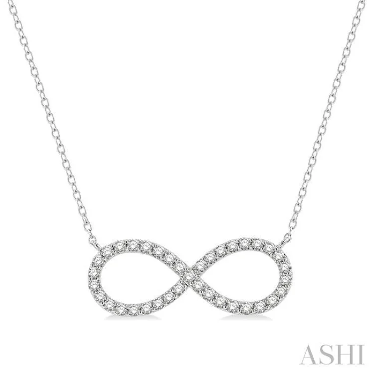 Ladies white gold necklaces-1 Ctw Round Cut Diamond Infinity Necklace in 14K White Gold