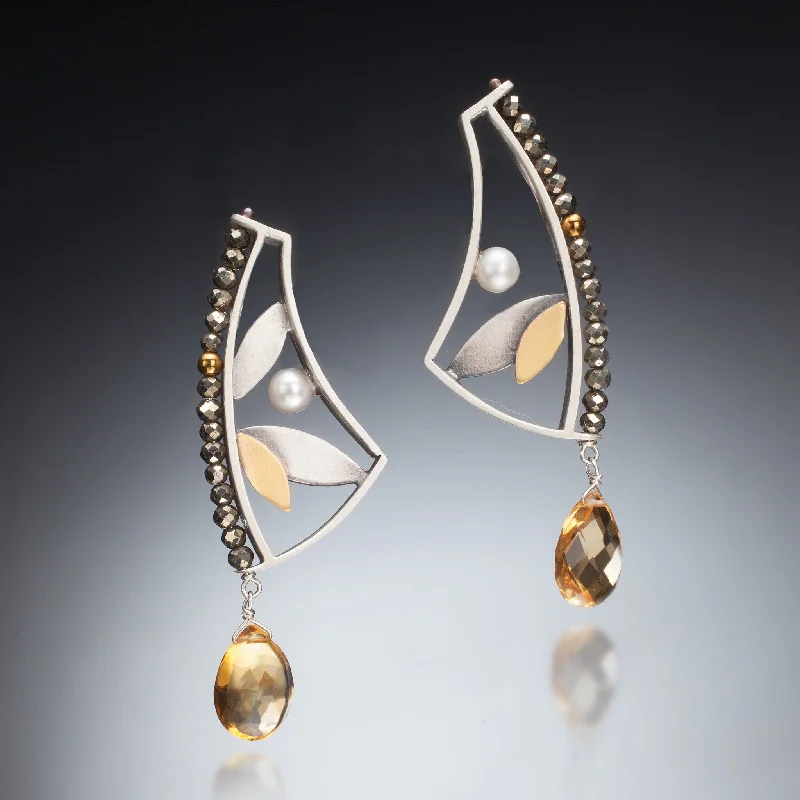 Ladies rose gold earrings-Mixed Metal Earrings with Drop