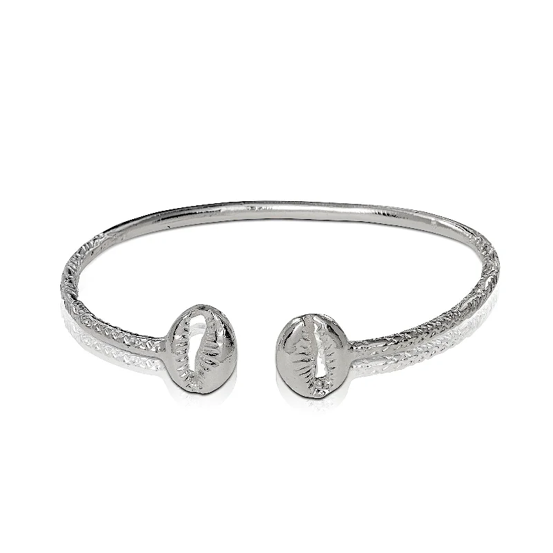 Better Jewelry .925 Sterling Silver Cowrie Sea Shell Slim Bangle, 1 piece