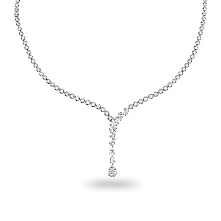 Ladies necklace and earring sets-5.50 ct. Pear Shape Diamond Cluster-Tennis Necklace