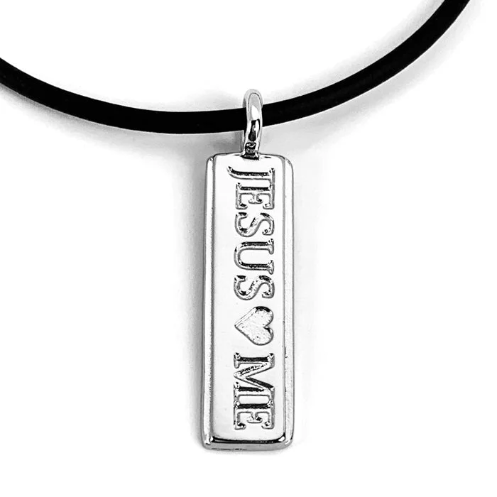 Ladies modern necklaces-Jesus Loves Me Necklace With Rhodium Metal Finish