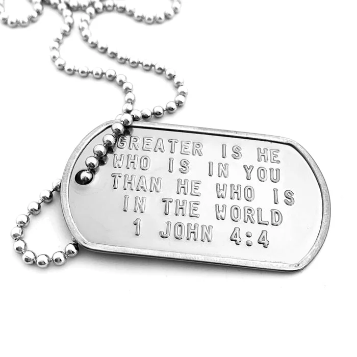 Ladies twisted pearl necklaces-1 John 4:4 Greater Is He Who Is In You Than He Who Is In The World Dog Tag Necklace