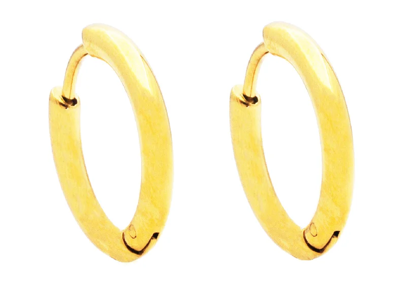 Ladies heart drop earrings-Men's 17mm Gold Plated Stainless Steel Hoop Earrings