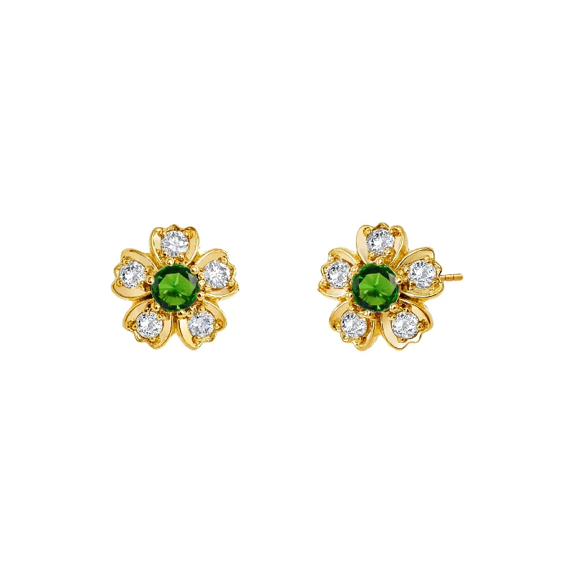 Ladies geometric earrings-Diamond Flower Studs