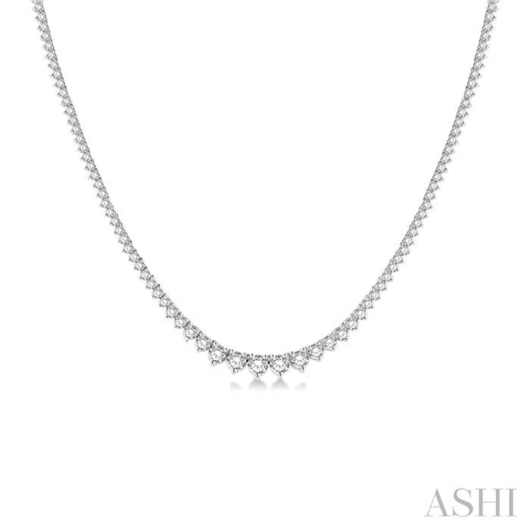 Ladies custom birthstone necklaces-5 Ctw Riviera Round Cut Diamond Necklace in 14K White Gold