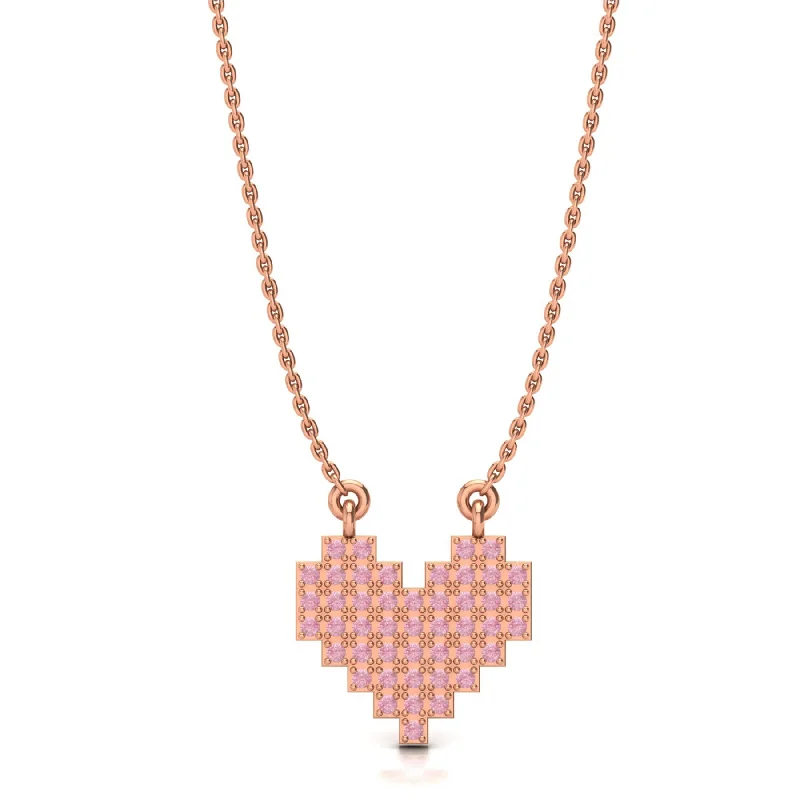 Ladies diamond necklaces-Gold Pixel Heart Necklace