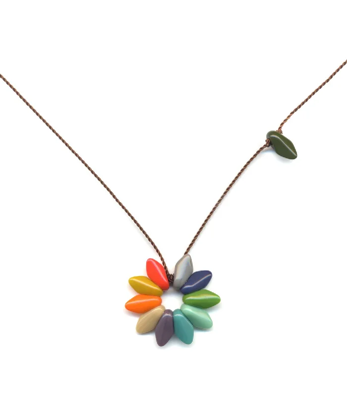 Ladies silver heart necklaces-Small Rainbow Flower Necklace