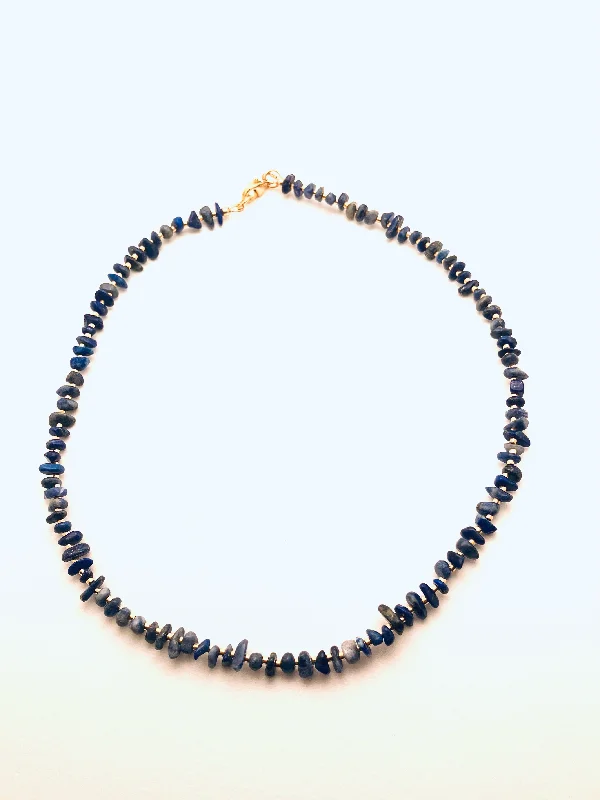 Ladies necklace sets-Czech Glass Beads Necklace, Lapis Lazuli, Gold Plated Beads