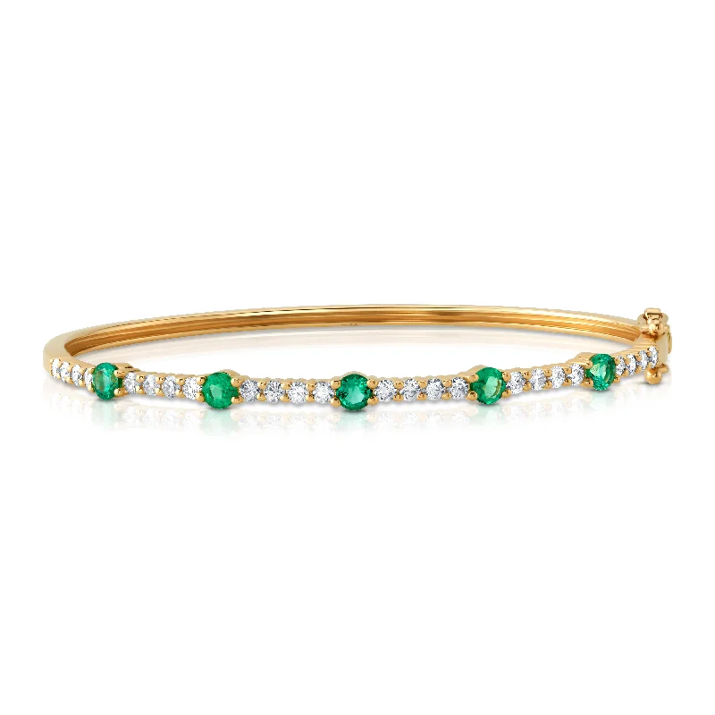 Thin emerald & diamond bangle, 14kt gold