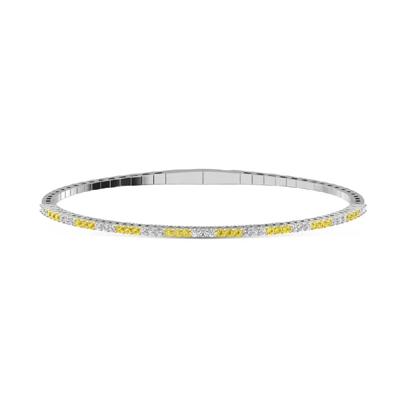 14K White Gold  1 Ct.Tw.  Alternate 3 white and 3 Yellow Lab Grown Diamond Bangle