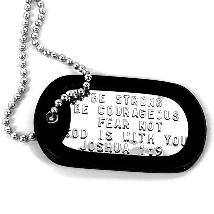 Ladies anchor necklaces-Be Strong and Courageous Fear Not Dog Tag Silencer Necklace